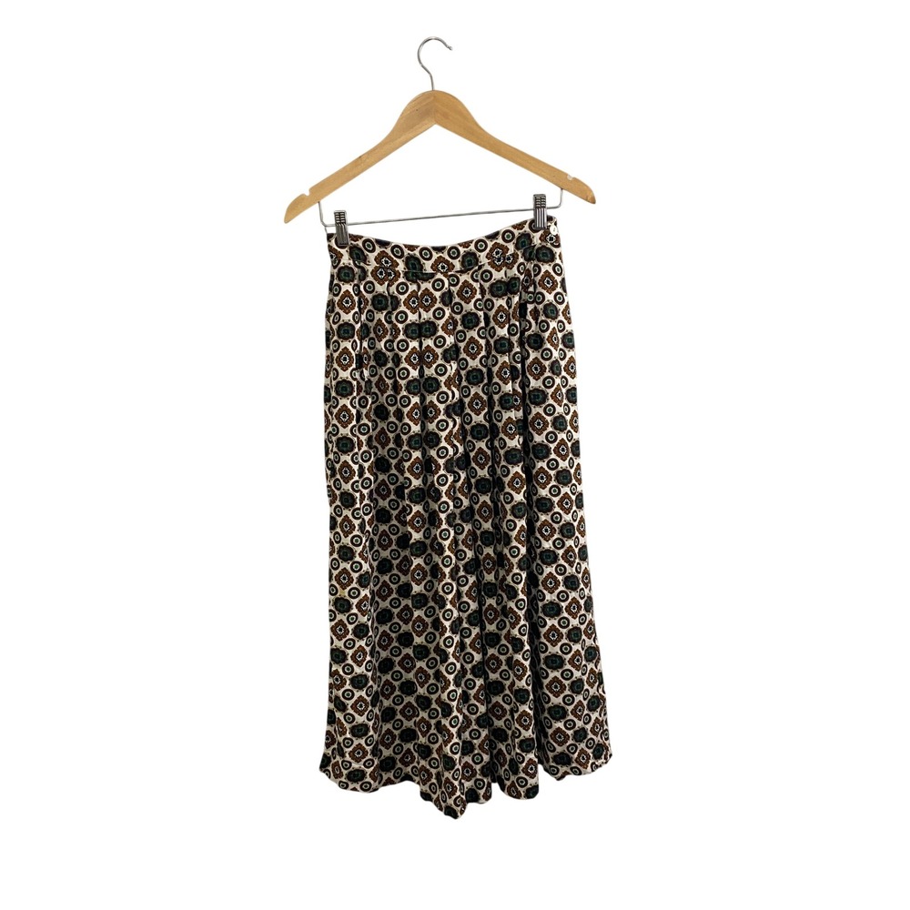 Allen Solly Vintage 80s Pleated Midi Skirt Medallion Wool Blend Rayon Academic 6